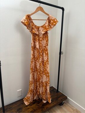 Women’s Floral Ruffle Maxi Dress - Mustard & Cream
